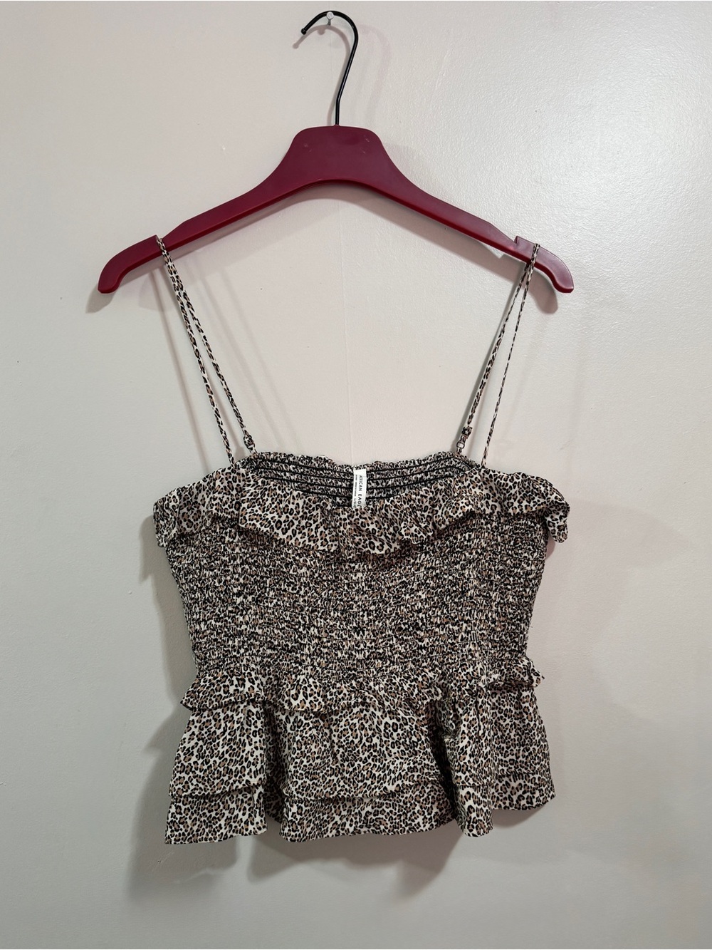 Like New American EagleLeopard Smocked Ruffle Cami Top Woman’s Size Large